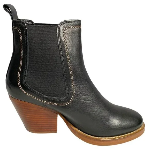 Midas Black Genuine Leather Block Heel Boots Size 36 / 6 RRP$248 Ankle Bootie - Picture 6 of 10